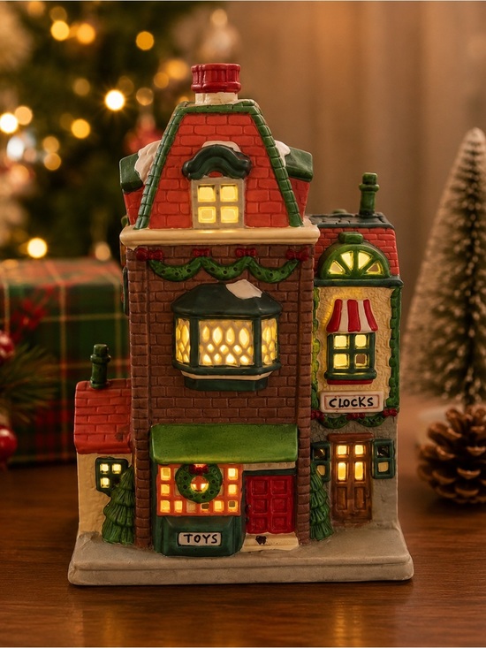 Other - Holiday Toy & Clock Store Lighted Christmas Village Building | Porcelain Decor